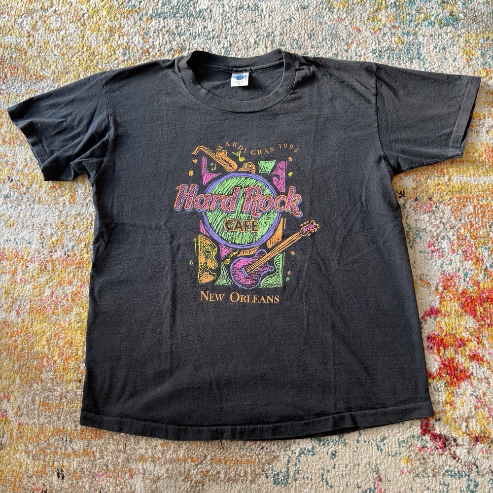Vintage Hard Rock Cafe Shirt Mens XL Faded Black  Mardi Gras New Orleans 90s